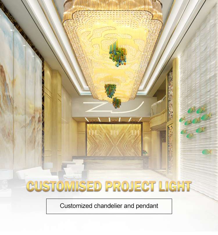 Customization stainless steel Glaze hotel large lobby stairs pendant lighting
